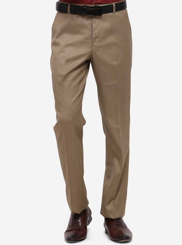 Light Khaki Solid Classic Fit Formal Trouser | Greenfibre