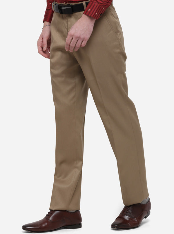 Light Khaki Solid Classic Fit Formal Trouser | Greenfibre