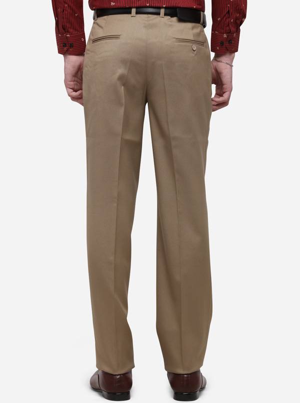 Light Khaki Solid Classic Fit Formal Trouser | Greenfibre