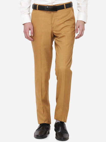 Khaki Solid Slim Fit Formal Trouser | Greenfibre