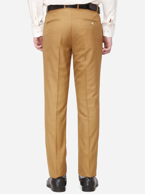 Khaki Solid Slim Fit Formal Trouser | Greenfibre