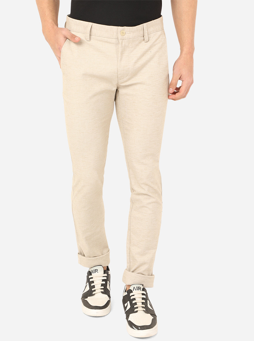 Light Khaki Solid Super Slim Fit Casual Trouser | Greenfibre