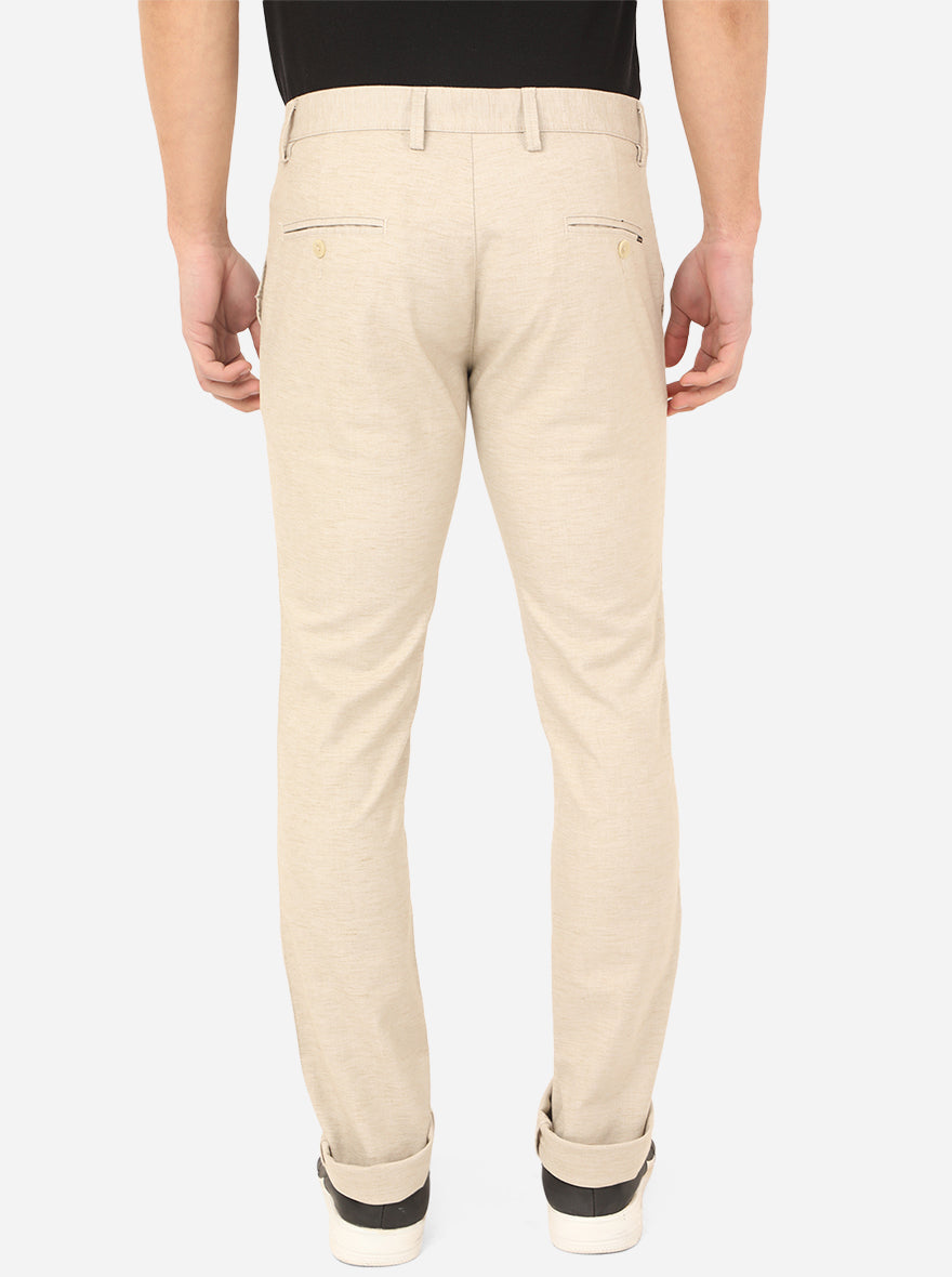 Light Khaki Solid Super Slim Fit Casual Trouser | Greenfibre