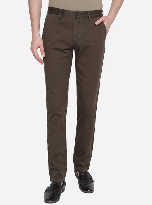 Brown Solid Super Slim Fit Casual Trouser | Greenfibre