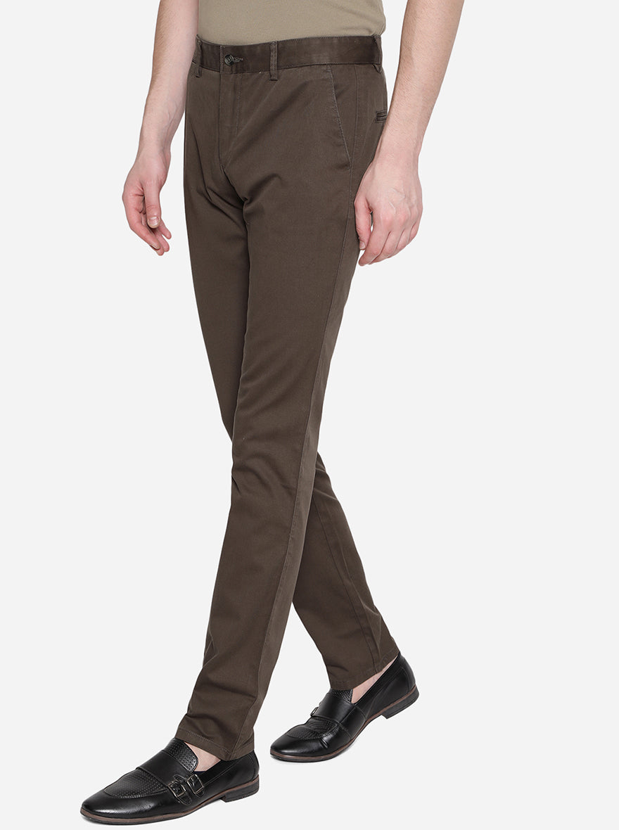 Brown Solid Super Slim Fit Casual Trouser | Greenfibre