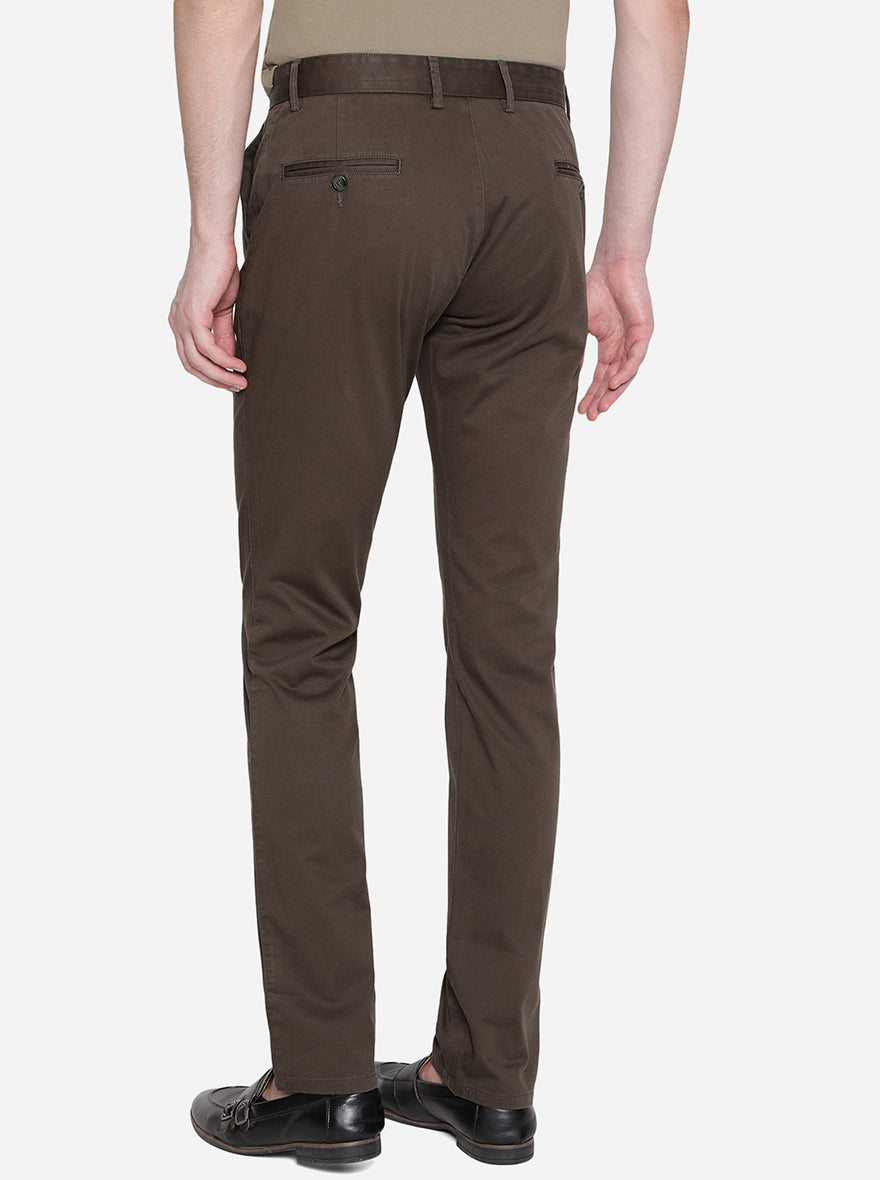 Brown Solid Super Slim Fit Casual Trouser | Greenfibre