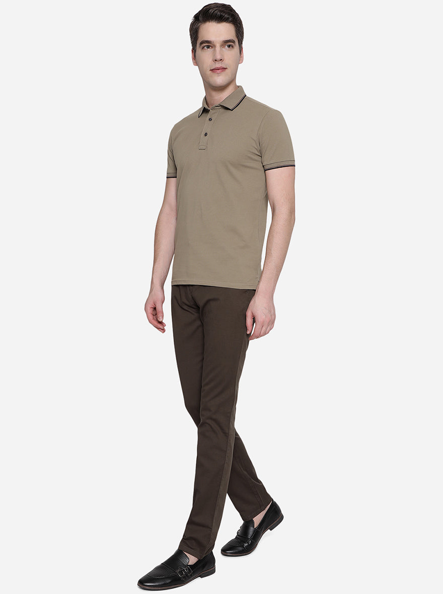 Brown Solid Super Slim Fit Casual Trouser | Greenfibre