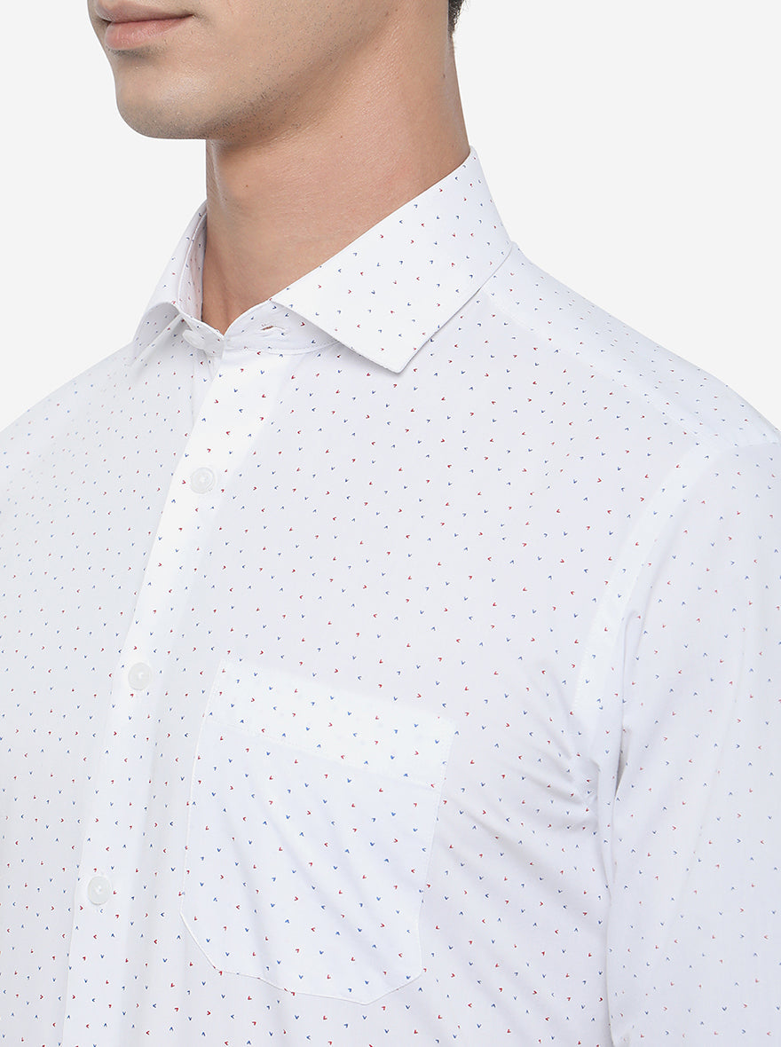 White Printed Regular Fit Formal Shirt | Greenfibre