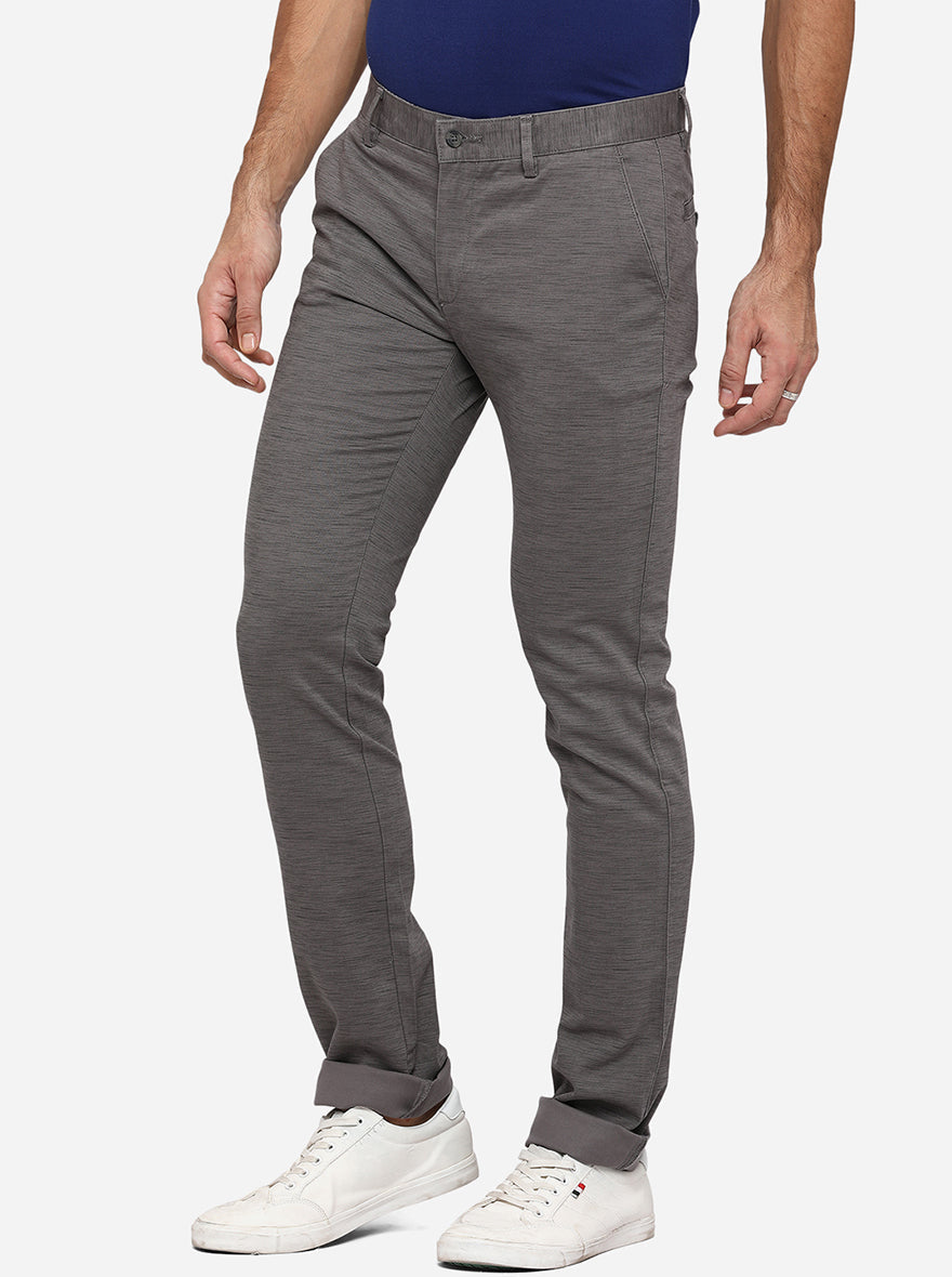 Grey Solid Super Slim Fit Casual Trouser | Greenfibre