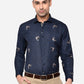 Navy Blue Printed Slim Fit Party Wear Shirt | Greenfibre