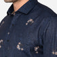 Navy Blue Printed Slim Fit Party Wear Shirt | Greenfibre