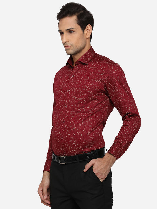 Maroon Printed Slim Fit Party Wear Shirt | Greenfibre