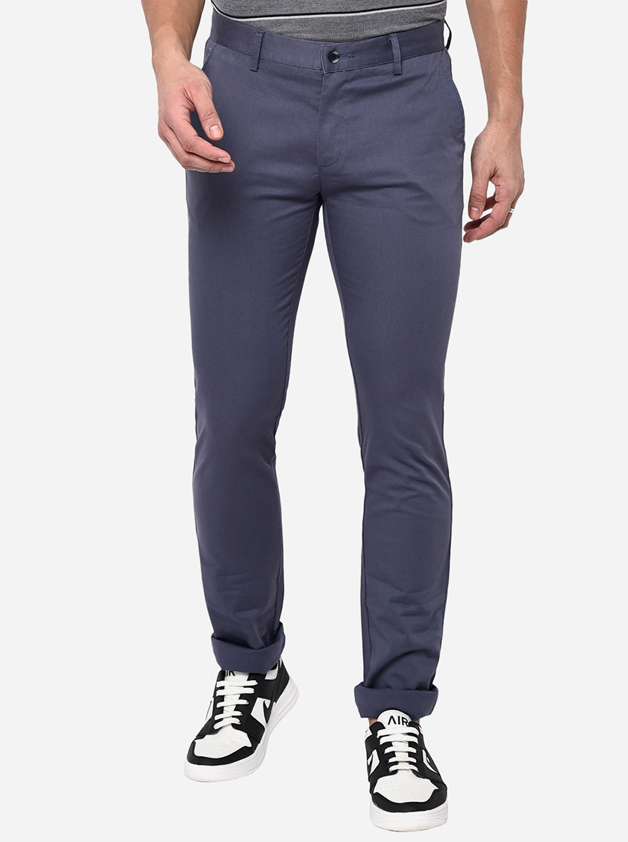 Blue Solid Slim Fit Casual Trouser | Greenfibre