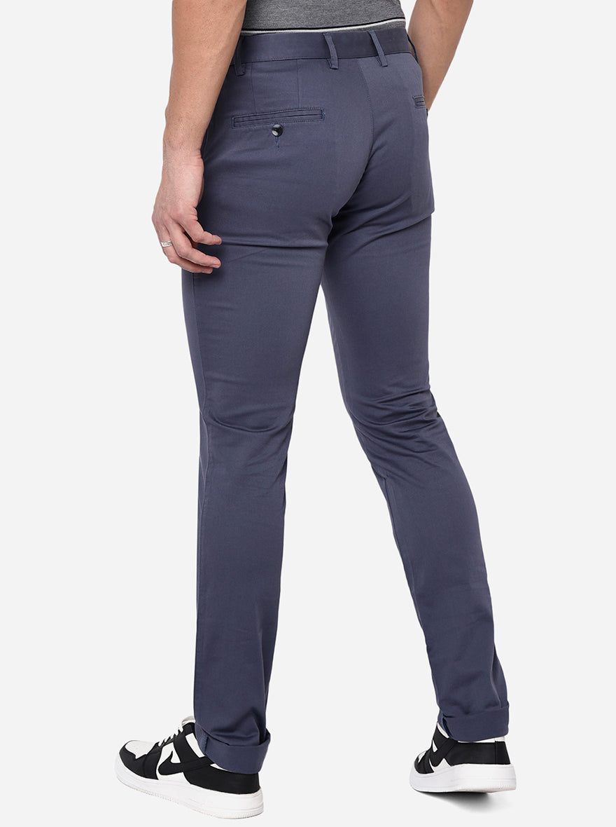 Blue Solid Slim Fit Casual Trouser | Greenfibre