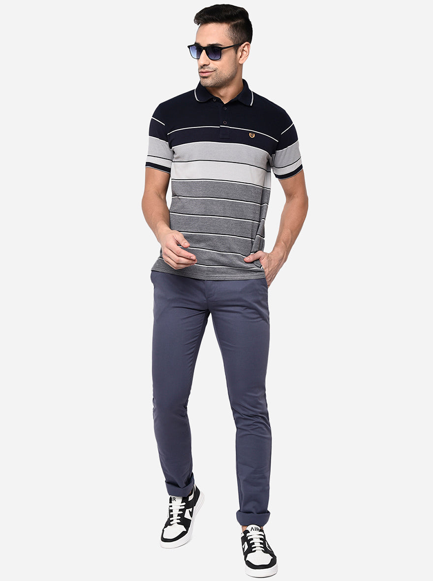 Blue Solid Slim Fit Casual Trouser | Greenfibre