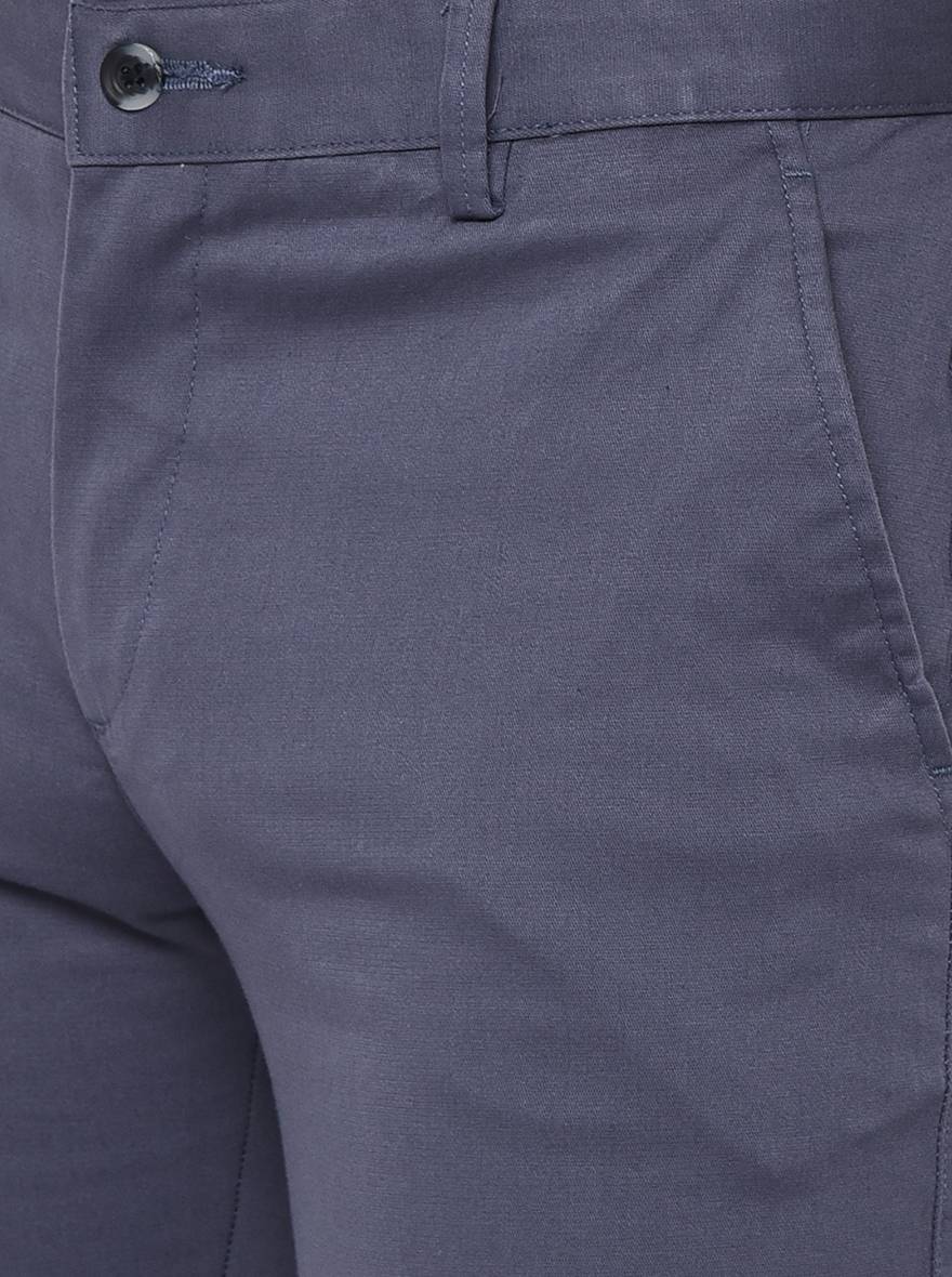 Blue Solid Slim Fit Casual Trouser | Greenfibre