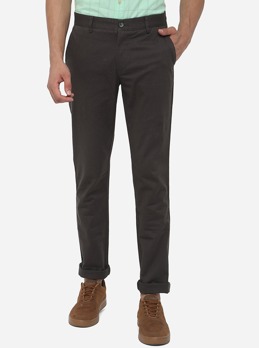 Olive Brown Solid Super Slim Fit Casual Trouser | Greenfibre