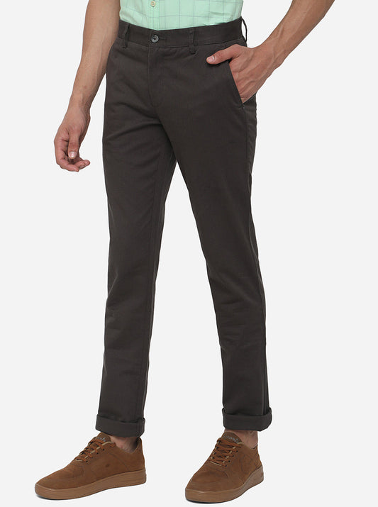 Olive Brown Solid Super Slim Fit Casual Trouser | Greenfibre