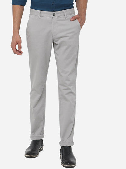 Light Grey Solid Super Slim Fit Casual Trouser | Greenfibre