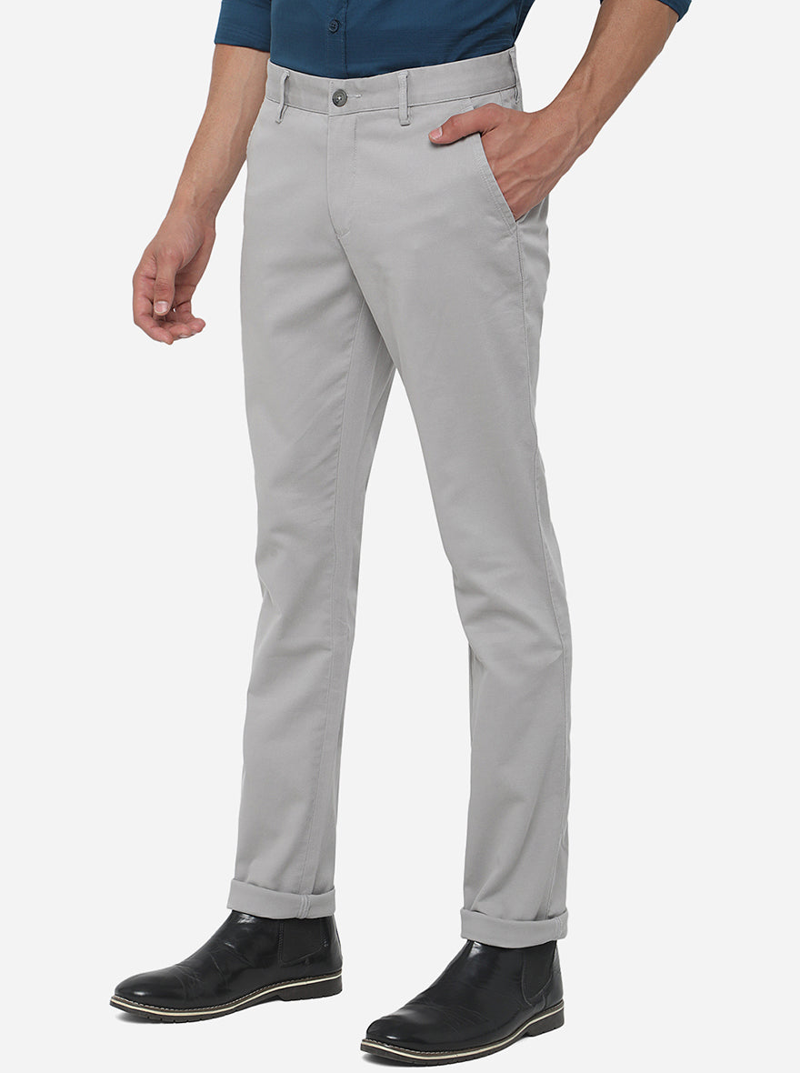 Light Grey Solid Super Slim Fit Casual Trouser | Greenfibre