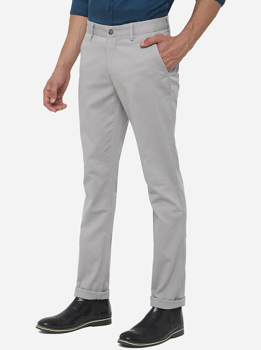 Light Grey Solid Super Slim Fit Casual Trouser | Greenfibre