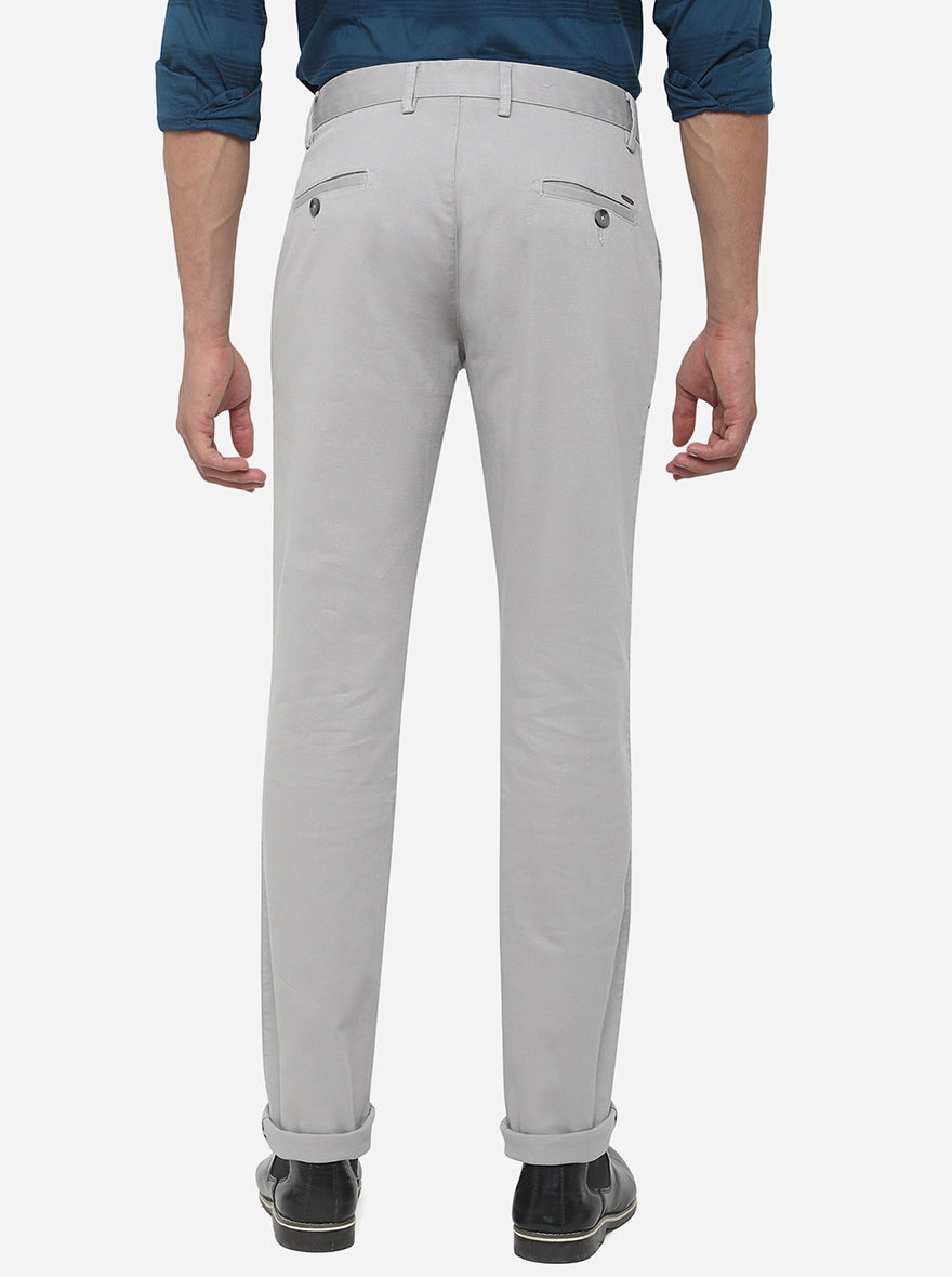 Light Grey Solid Super Slim Fit Casual Trouser | Greenfibre