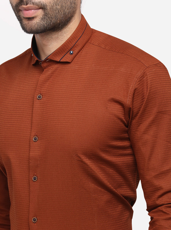 Brick Red Solid Slim Fit Party Wear Shirt | Greenfibre