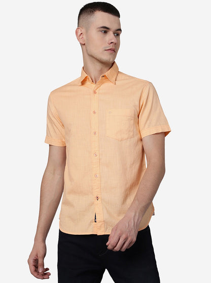 Peach Solid Slim Fit Casual Shirt | Greenfibre