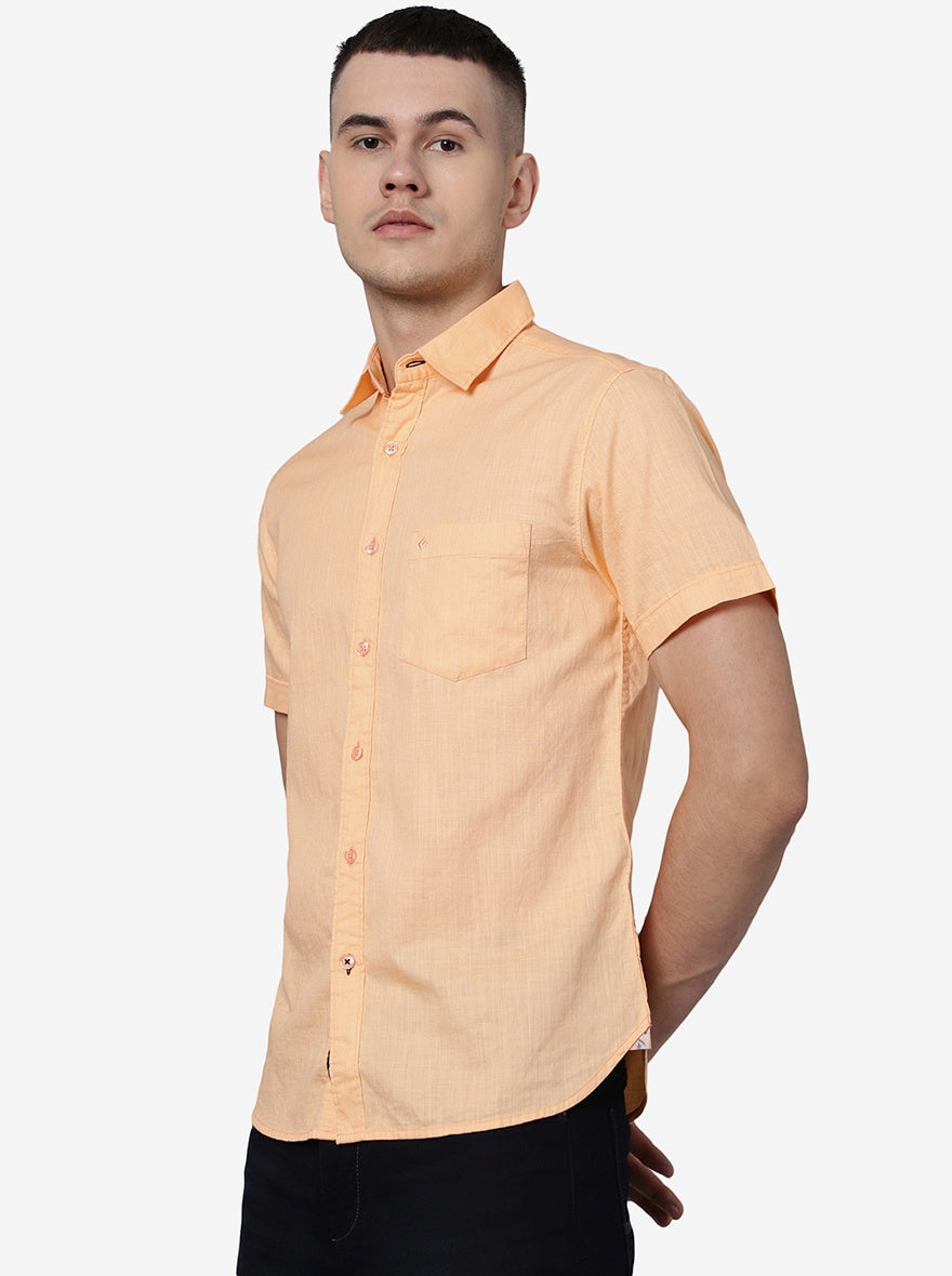 Peach Solid Slim Fit Casual Shirt | Greenfibre