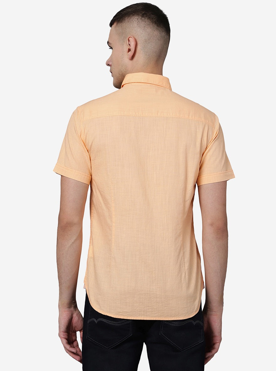 Peach Solid Slim Fit Casual Shirt | Greenfibre