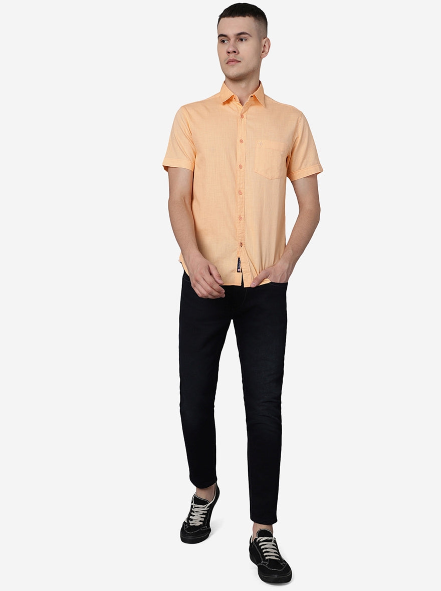 Peach Solid Slim Fit Casual Shirt | Greenfibre