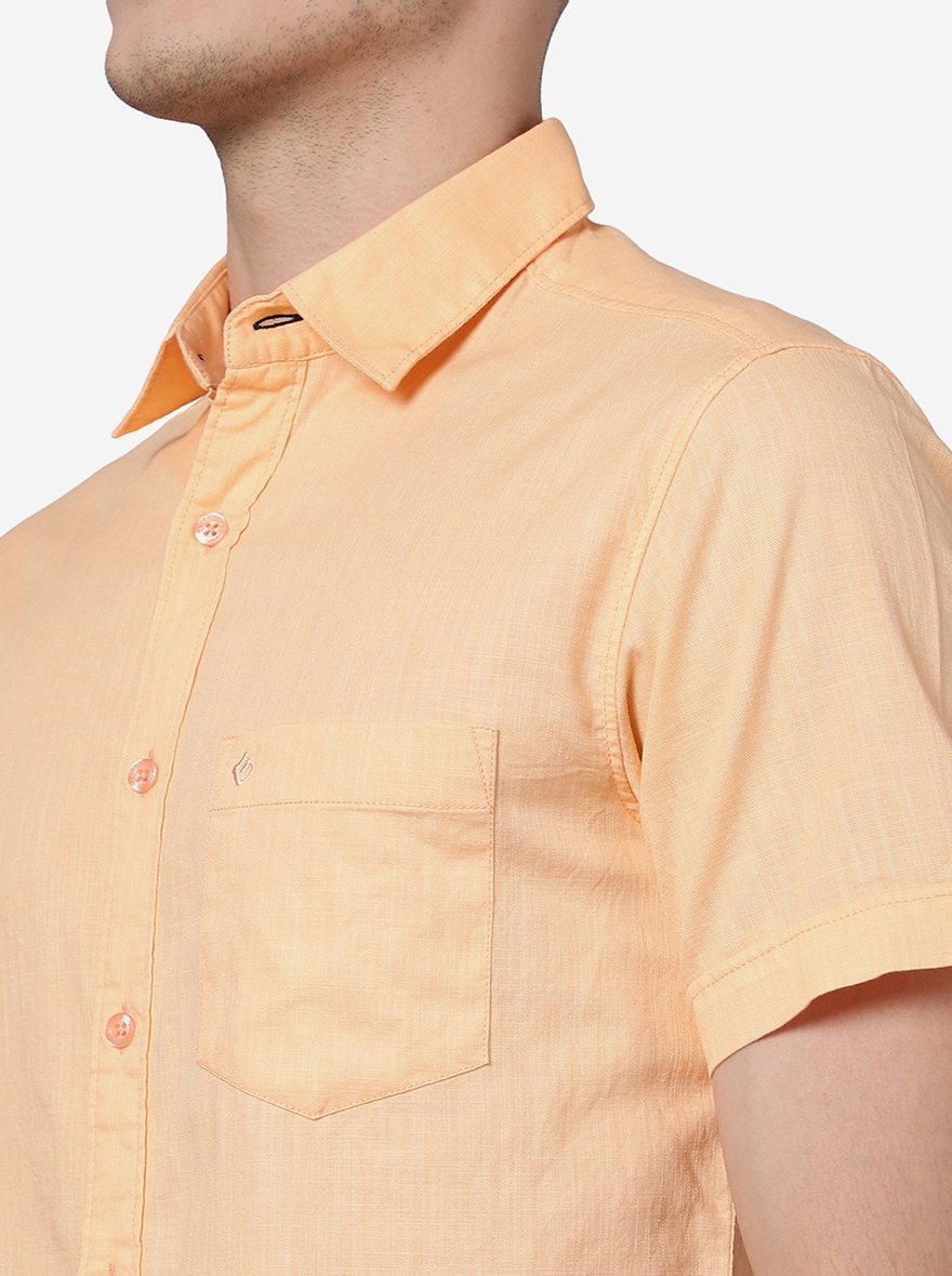 Peach Solid Slim Fit Casual Shirt | Greenfibre