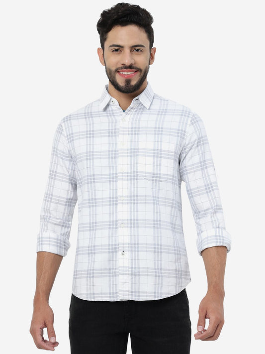 White Checked Slim Fit Casual Shirt | Greenfibre