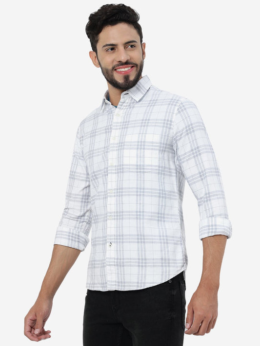 White Checked Slim Fit Casual Shirt | Greenfibre