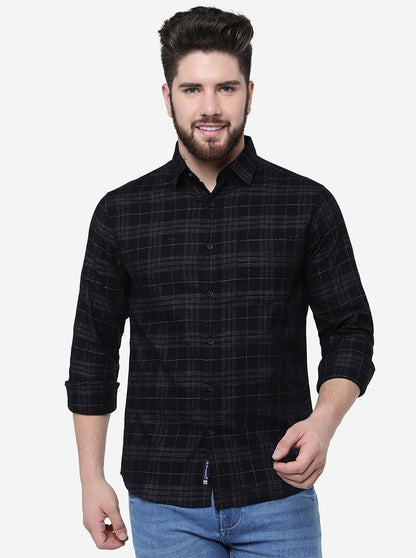 Navy Blue Checked Slim Fit Casual Shirt | Greenfibre