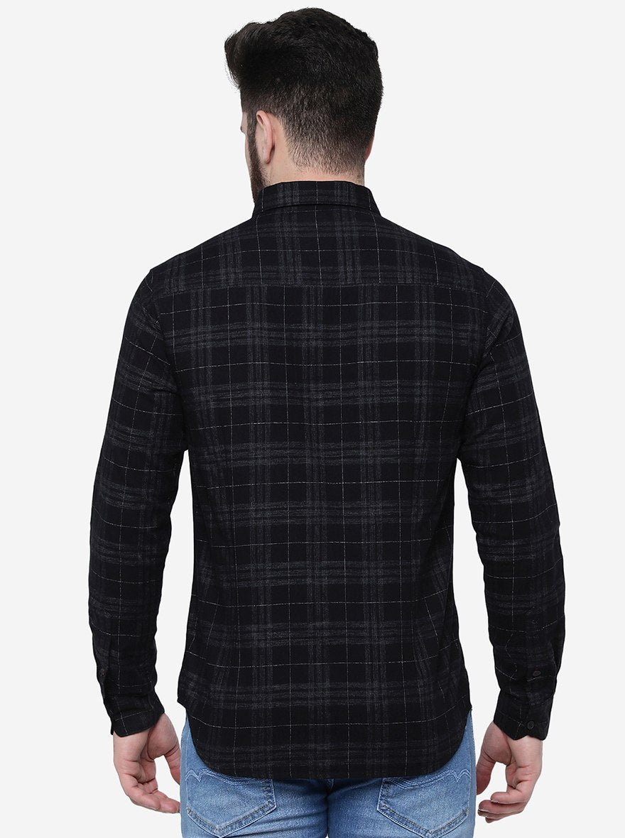 Navy Blue Checked Slim Fit Casual Shirt | Greenfibre