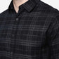 Navy Blue Checked Slim Fit Casual Shirt | Greenfibre