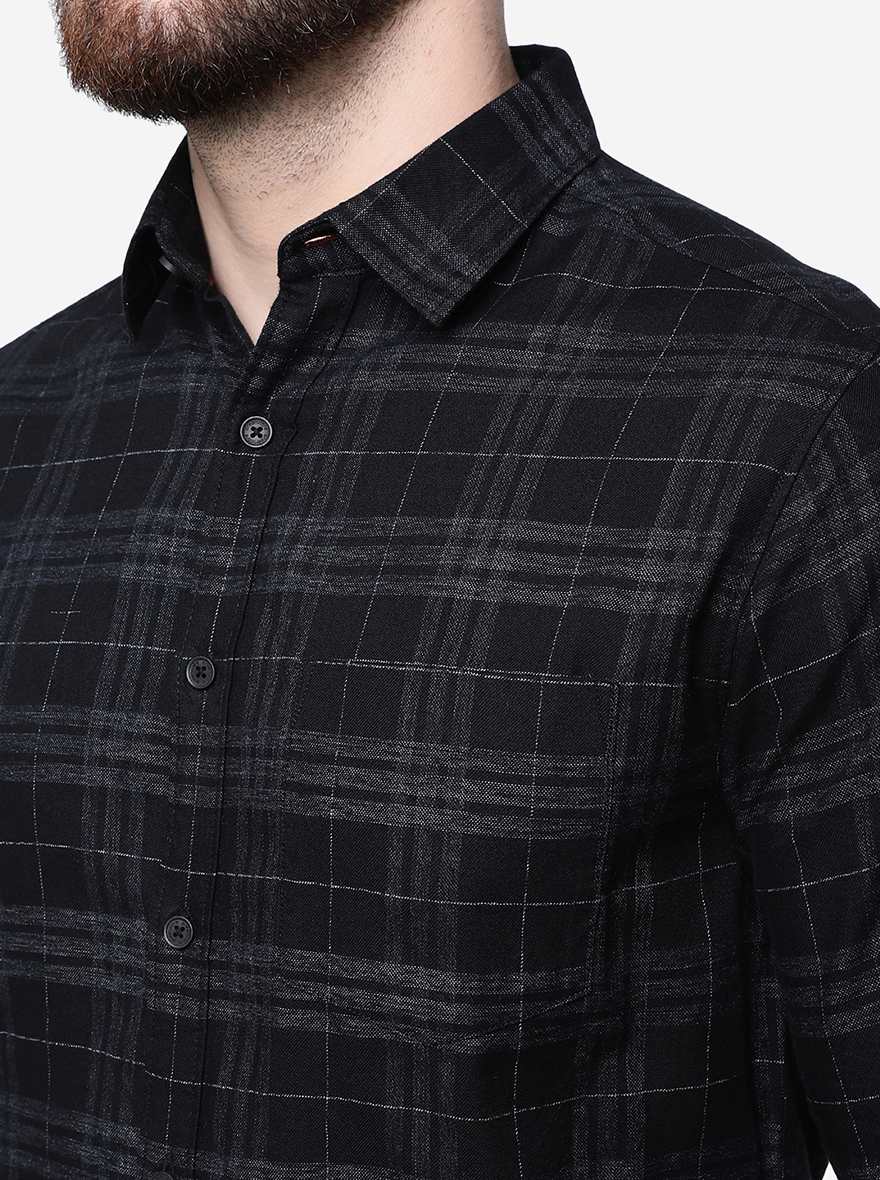 Navy Blue Checked Slim Fit Casual Shirt | Greenfibre