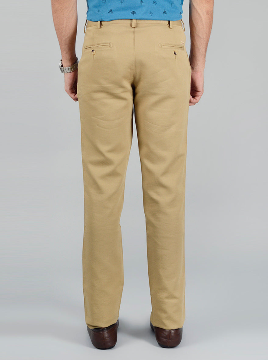 Khaki Solid Slim Fit Casual Trouser | Greenfibre