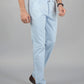 Light Blue Solid Slim Fit Casual Trouser | Greenfibre