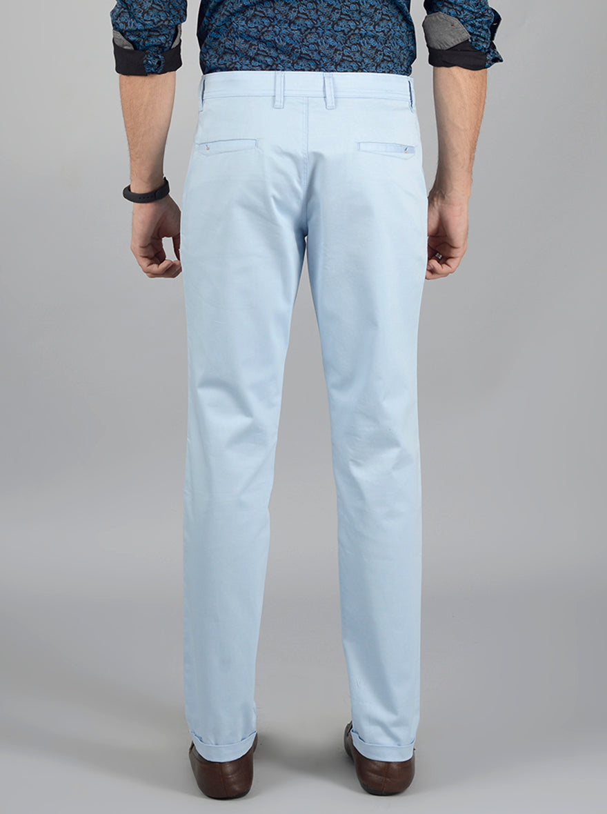 Light Blue Solid Slim Fit Casual Trouser | Greenfibre