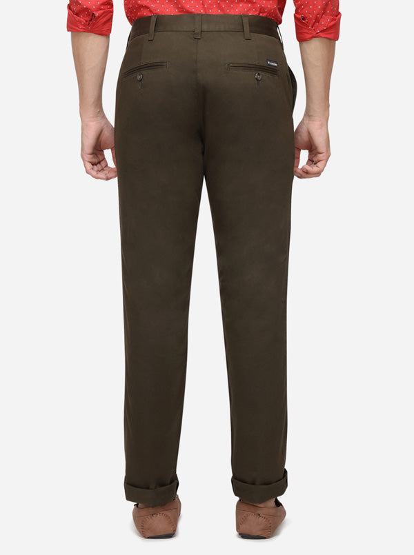 Olive Solid Slim Fit Casual Trouser | Greenfibre