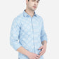 Light Blue Printed Slim Fit Semi Casual Shirt | Greenfibre