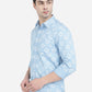 Light Blue Printed Slim Fit Semi Casual Shirt | Greenfibre