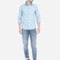 Light Blue Printed Slim Fit Semi Casual Shirt | Greenfibre