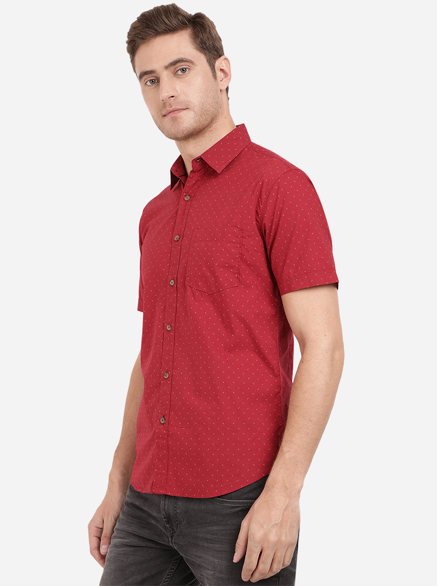 Tango Red Solid Slim Fit Semi Casual Shirt | Greenfibre