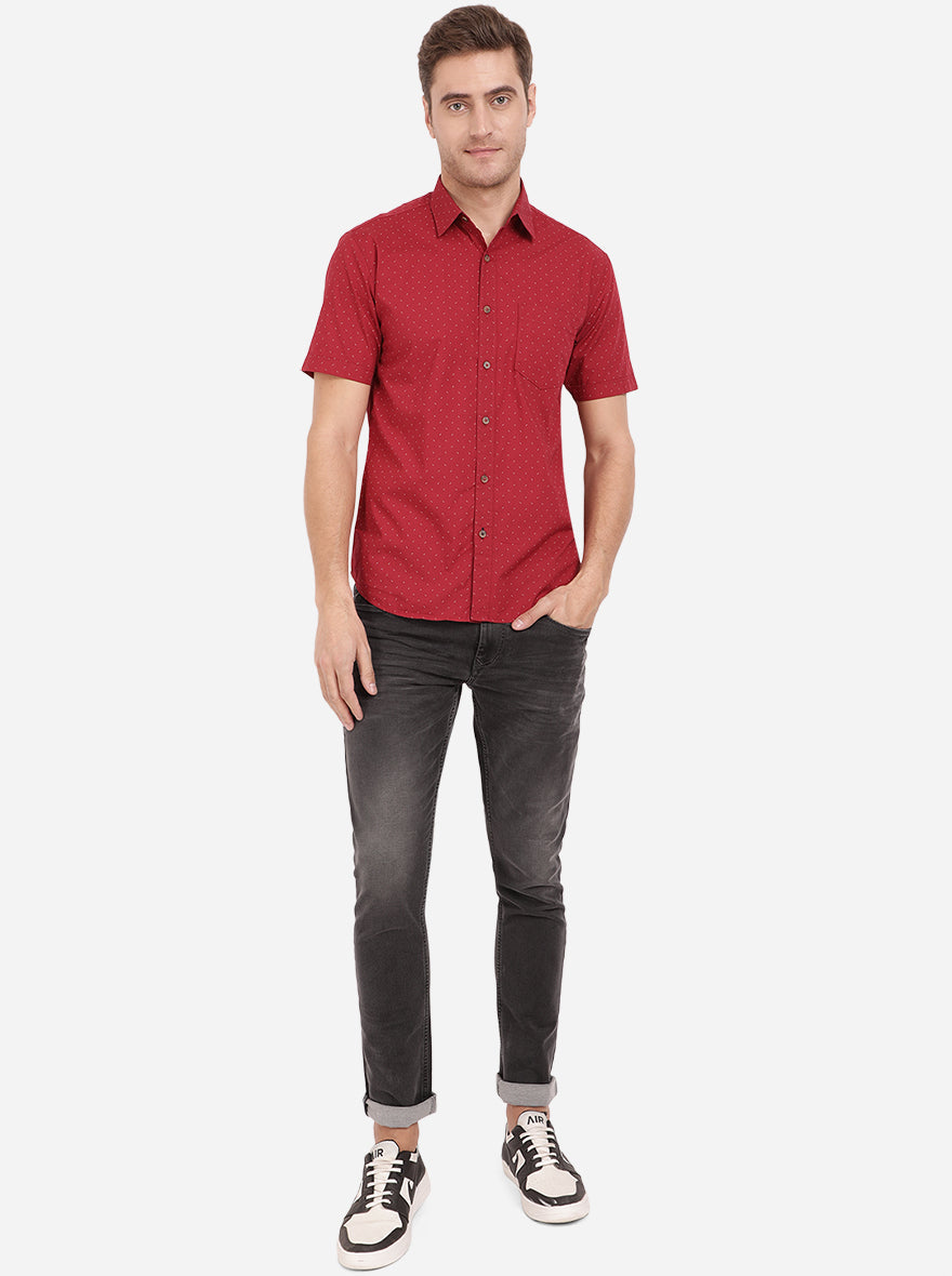 Tango Red Solid Slim Fit Semi Casual Shirt | Greenfibre