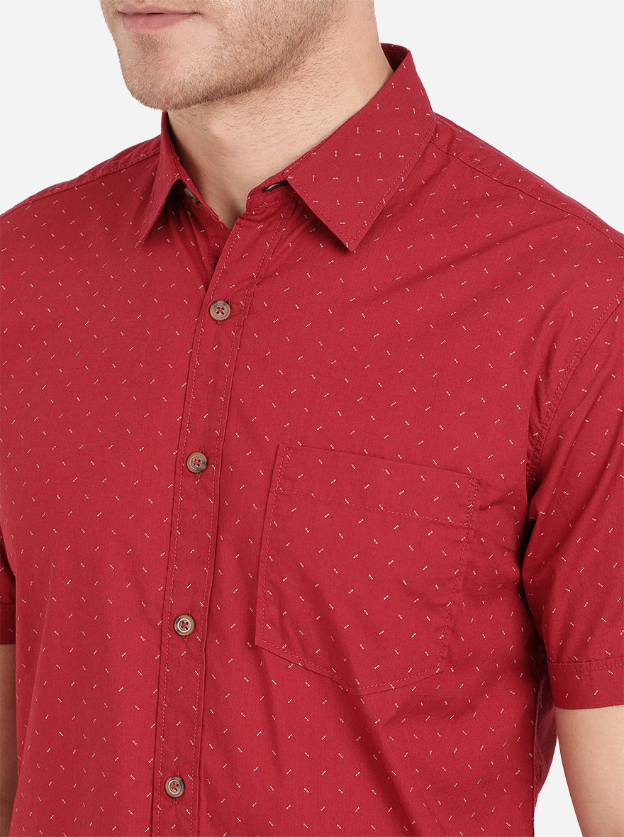 Tango Red Solid Slim Fit Semi Casual Shirt | Greenfibre