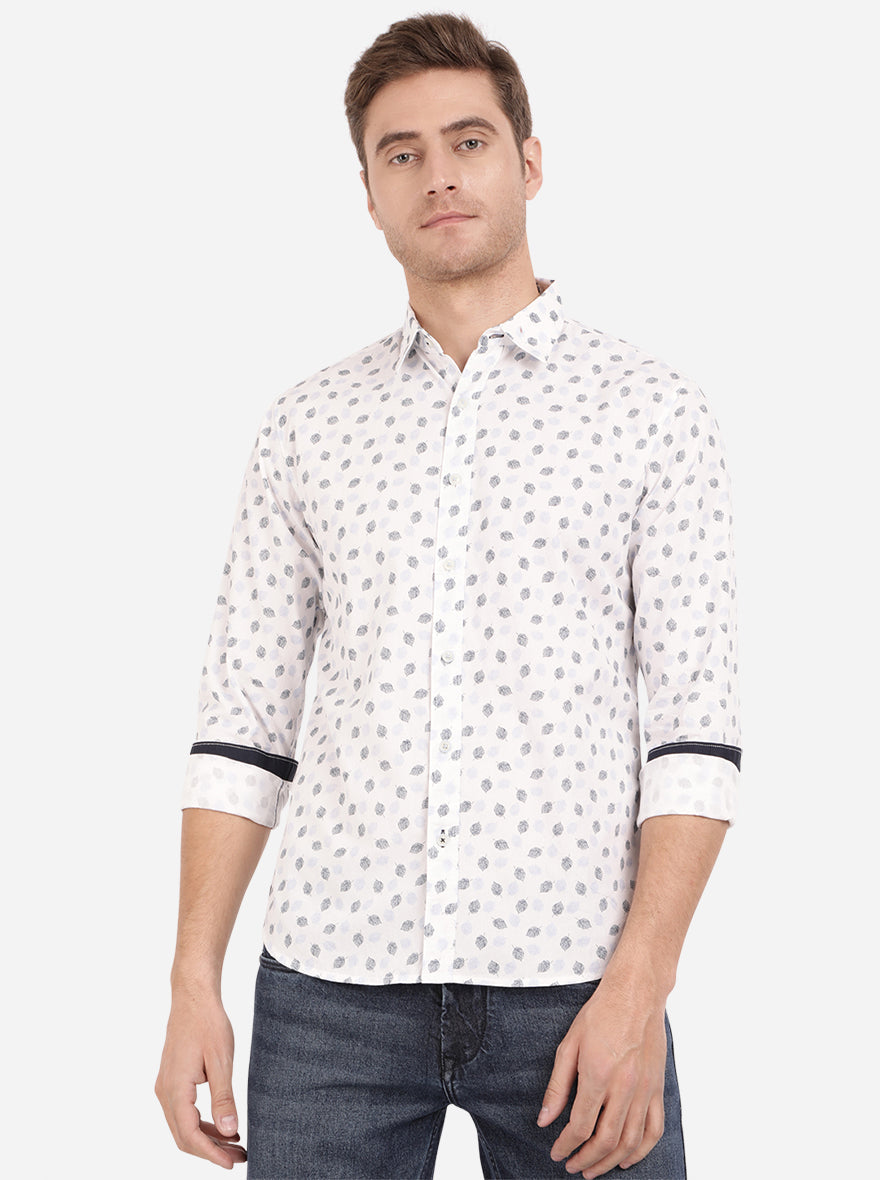 Bright White Printed Slim Fit Semi Casual Shirt | Greenfibre