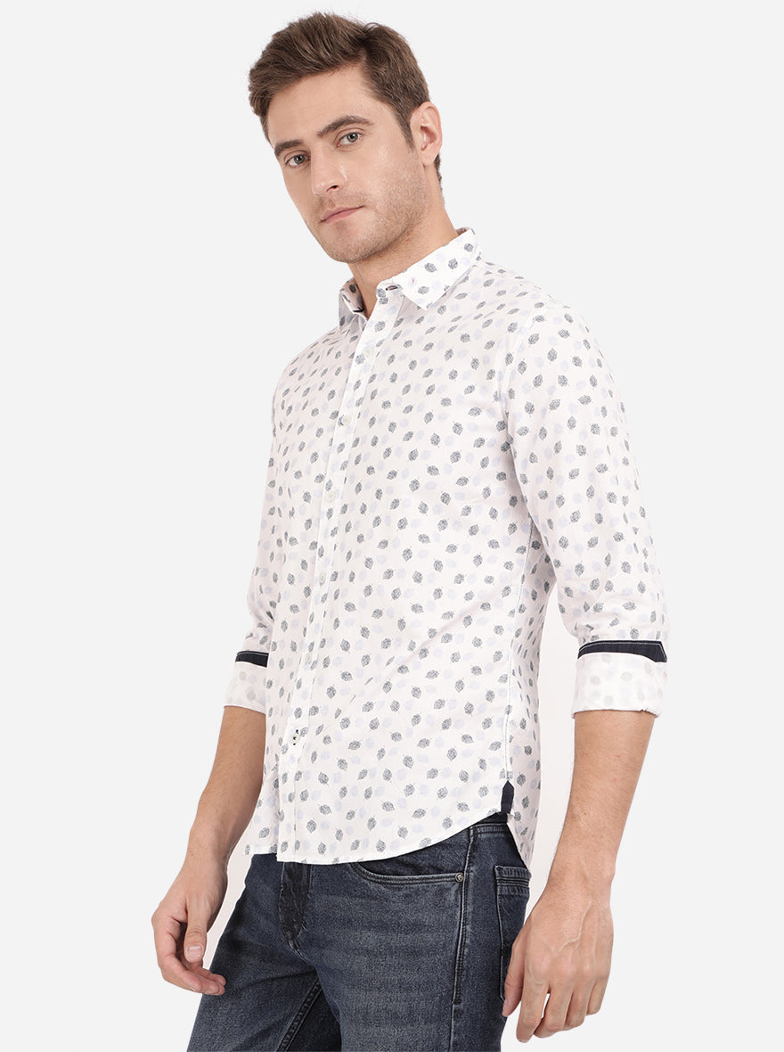 Bright White Printed Slim Fit Semi Casual Shirt | Greenfibre